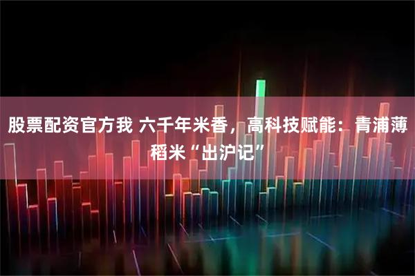 股票配资官方我 六千年米香，高科技赋能：青浦薄稻米“出沪记”